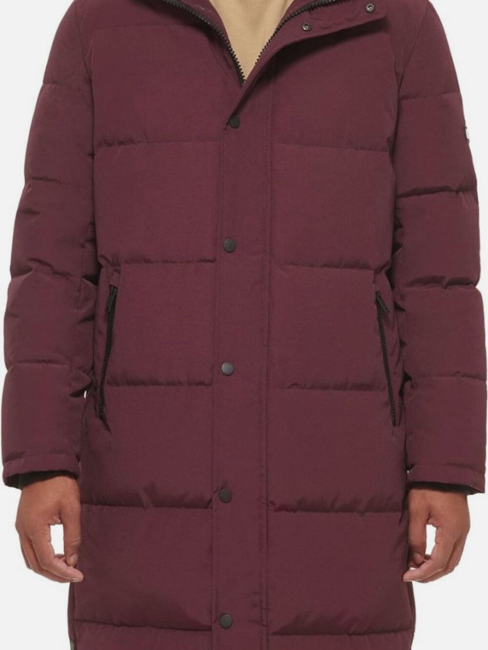 DKNY Men's Red Arctic Cloth Hooded Extra Long Parka Jacket Coat Size L